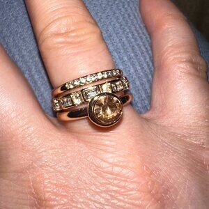 3 ring stacking set sz 7 gold tone orange pink stone